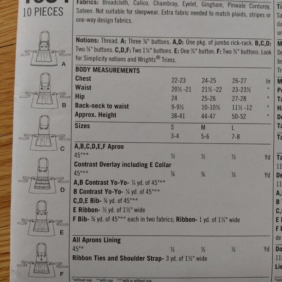 Child's Novelty Apron Sewing Pattern Simplicity 1954 UNCUT - Picture 8 of 9